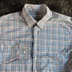 Alan Paine Mens L Button Down Shirt Long Sleeve Plaid 100% Cotton Casual